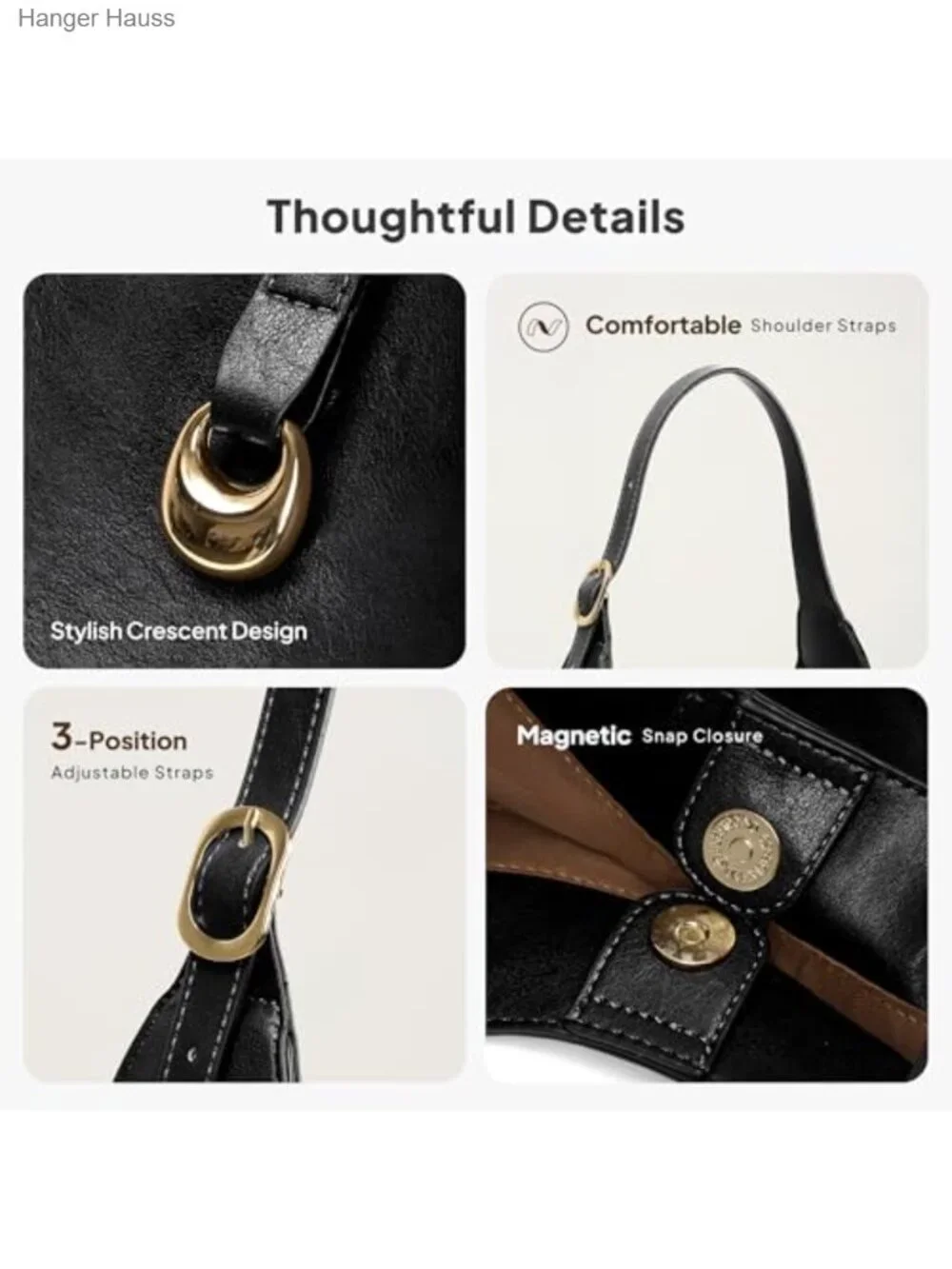 Slouchy Hobo Bag Women Large Shoulder Tote PU Leather with Wallet